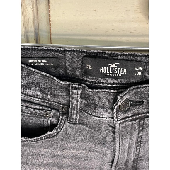 Hollister Super Skinny Jeans Mens 28x30 Faded Black Distressed Advanced Stretch - Picture 4 of 4